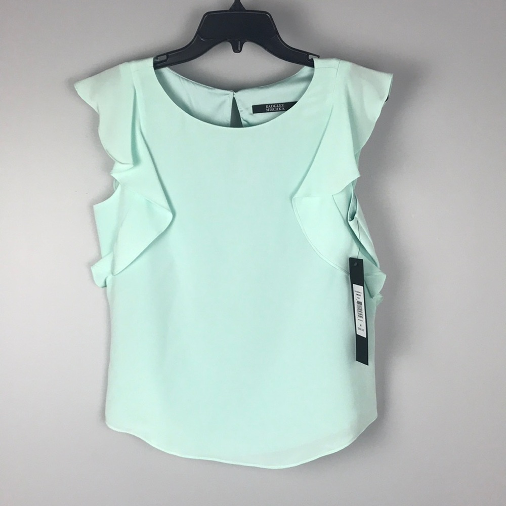 New Badgley Mischka 100% Silk Blouse Mint Sz M